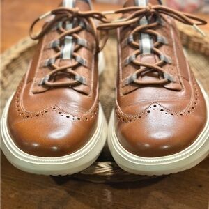 Cole Hahn ZEROGRAND Leather Tan Wingtip Lace Up Dress Casual Sneakers Size 11